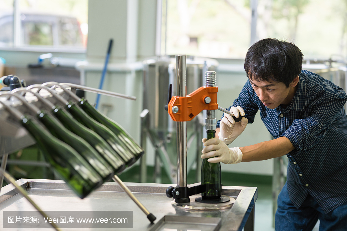 釀造大師裝瓶他的產(chǎn)品在一個(gè)小批量工藝啤酒啤酒廠